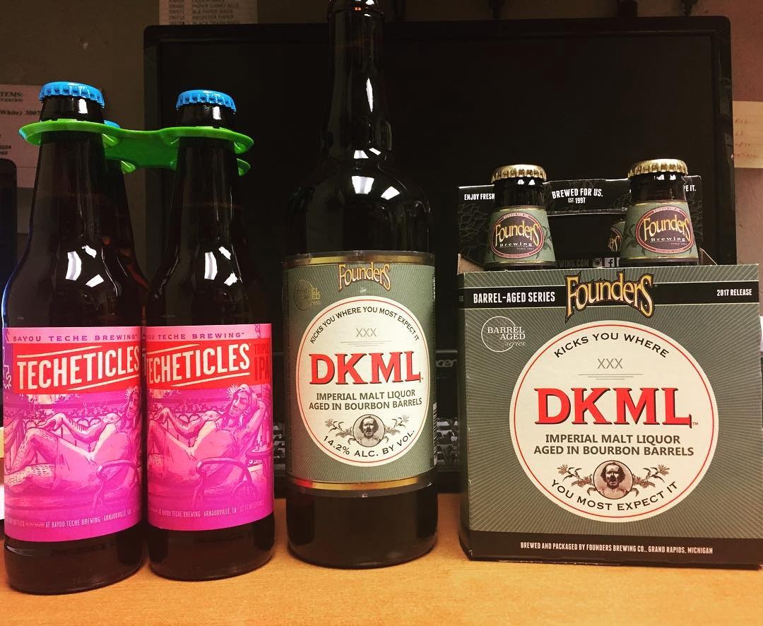 @bayoutechebrewing Techeticles, Triple IPA and @foundersbrewing DKML, Imperial Malt Liquor aged in Bourbon Barrels are…