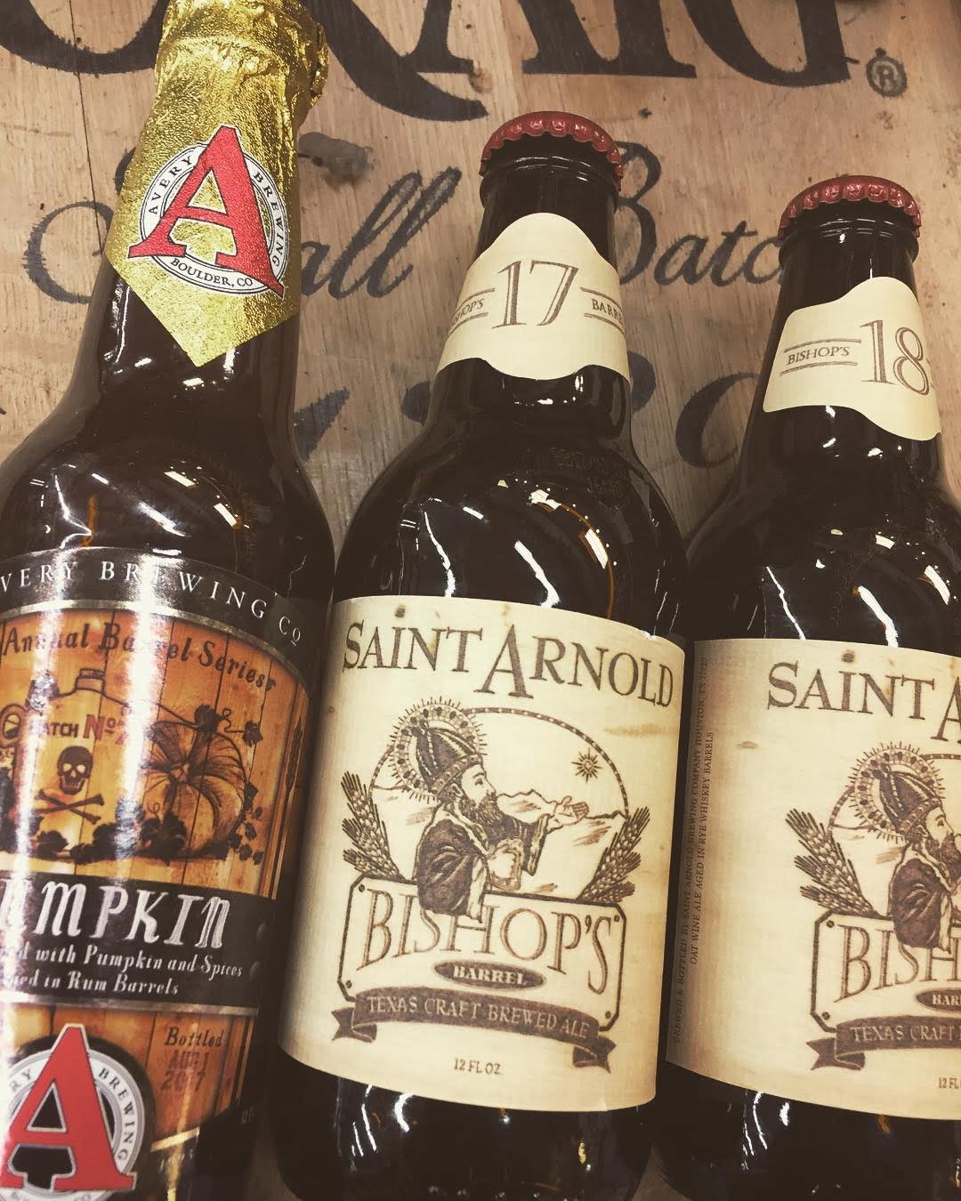 @averybrewingco Rumpkin and @saintarnoldbrewing Bishop’s Barrel 17 and 18 are now available at our Perkins…